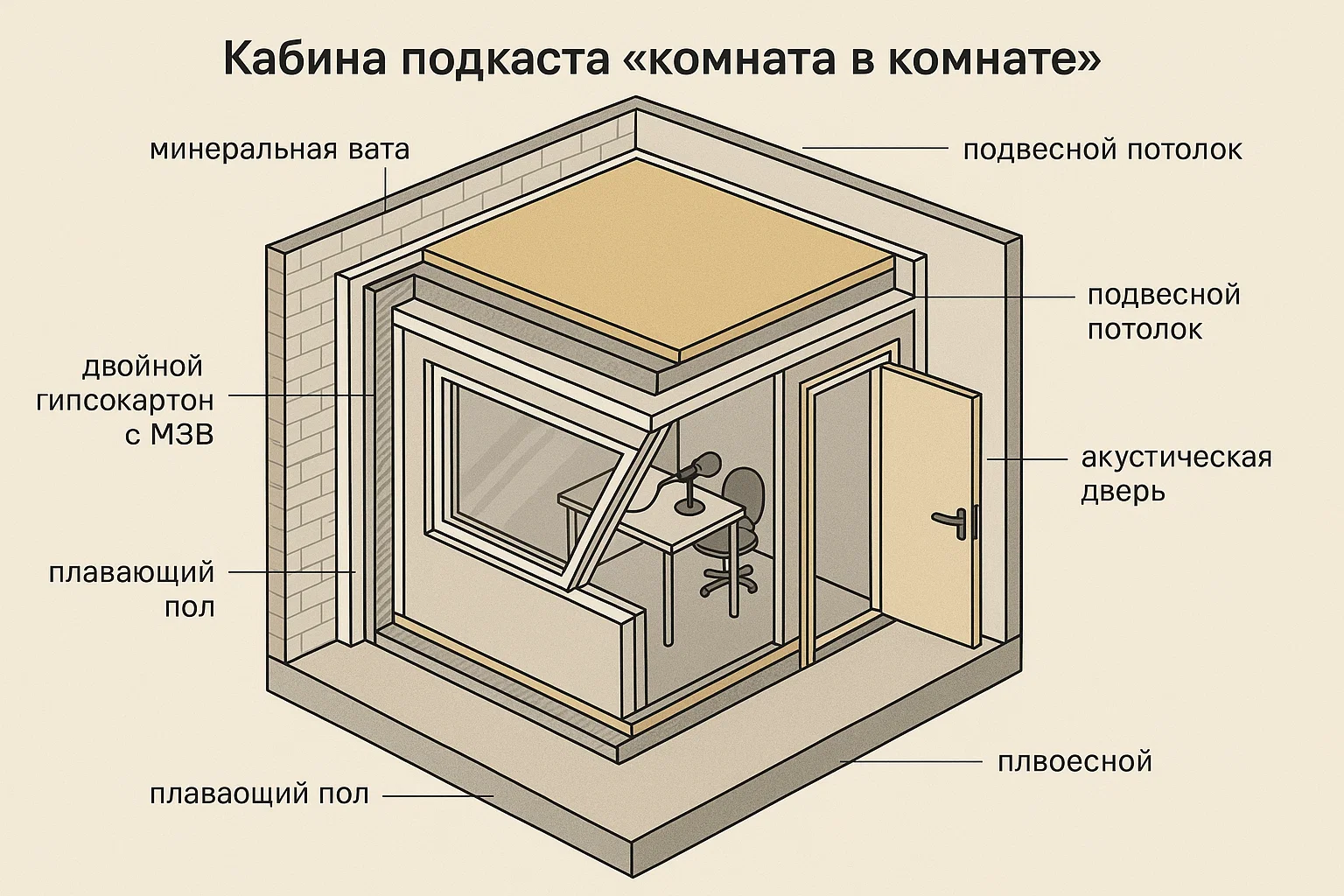 Изометрический разрез комнаты‑в‑комнате